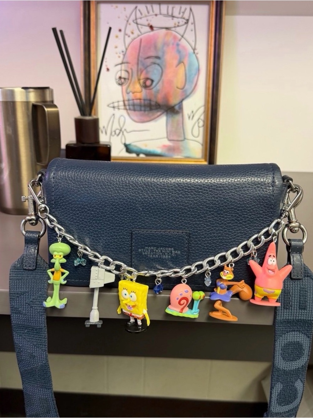 NEW Handmade Spongbob Square Pants and Friends 12" Silver Flat Metal Purse Chain